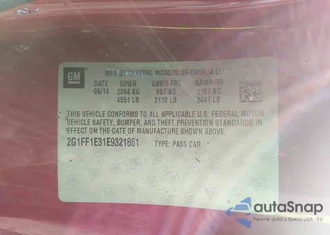 2014 Chevrolet Camaro 1Lt z USA, uszkodzony, nr VIN 2G1FF1E31E9321861